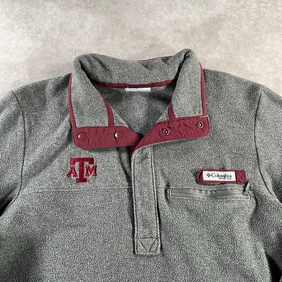 Columbia PFG Texas A&M University Grey Maroon Fleece Snap Fleece Sweater - Picture 5 of 5